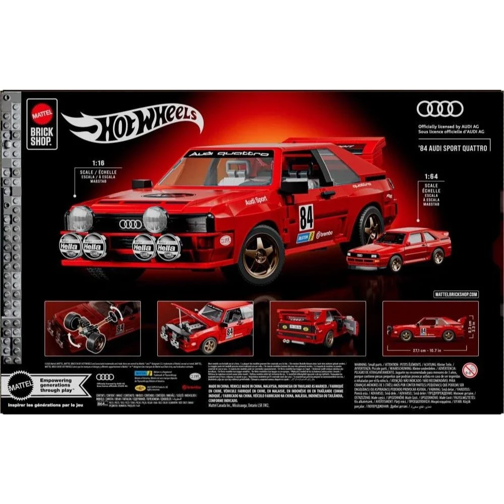 Mattel Brick Shop Hot Wheels '84 Audi Sport Quattro 864pc Set 10+ Metal Parts